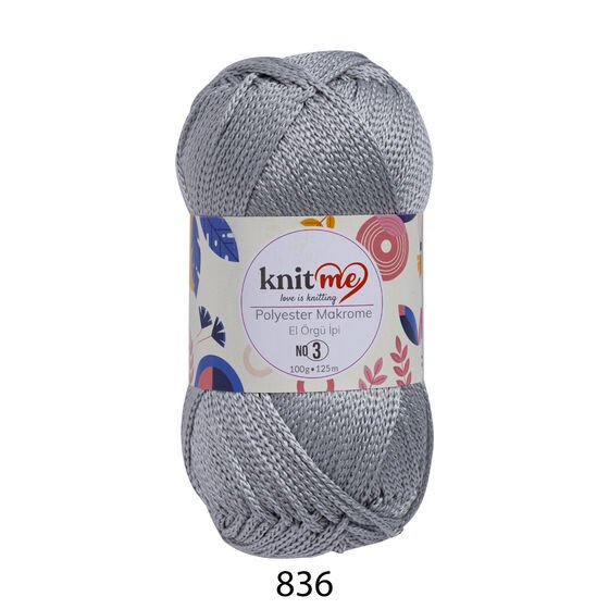 KNİT ME POLYESTER MAKROME EL ÖRGÜ İPİ NO:3 836 Gri
