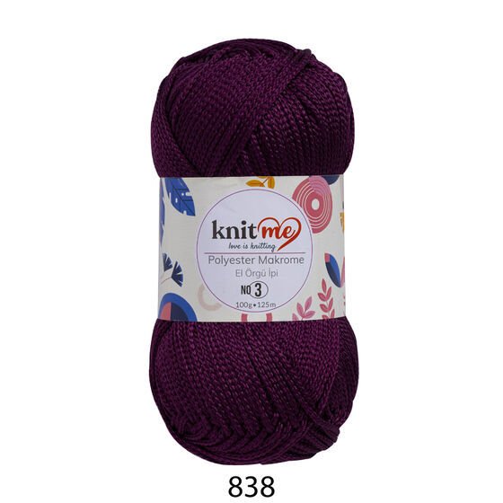 KNİT ME POLYESTER MAKROME EL ÖRGÜ İPİ NO:3 838 Mürdüm