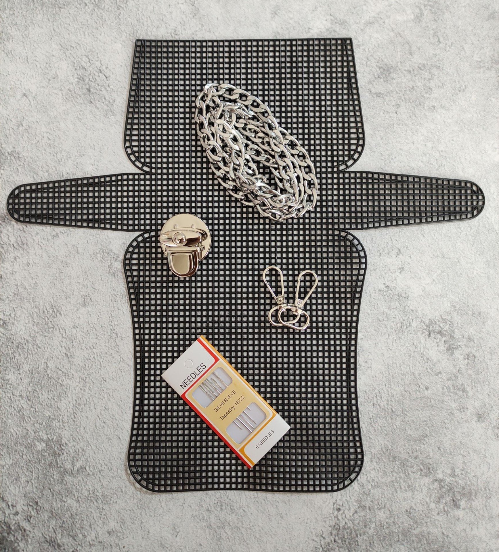 Küçük Plastik Kanvas Çanta Seti Gümüş