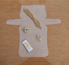 Büyük Plastik Kanvas Çanta Seti Gold Beyaz Kanvas (Gold)