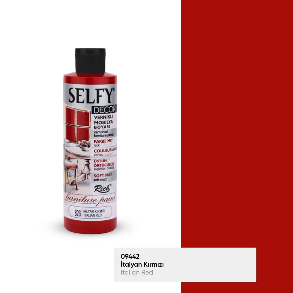 SELFY DECOR VERNİKLİ MOBİLYA BOYASI 240 CC 826-İtalyan Kırmızı