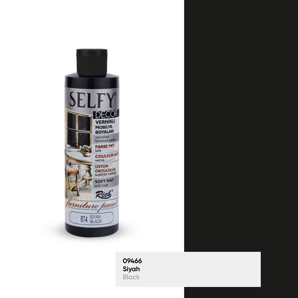 SELFY DECOR VERNİKLİ MOBİLYA BOYASI 240 CC 874-Siyah