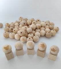Ahşap 20 mm Figürlü Yuvarlak Boncuk