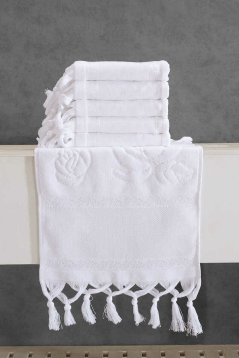 Fiesta Soft Kadife Jakarlı Etamin Bağlamalı 30x50 Beyaz Bağlamalı 30*50