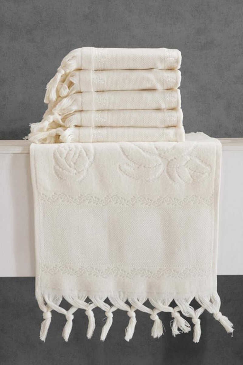 Fiesta Soft Kadife Jakarlı Etamin Bağlamalı 30x50 Krem Bağlamalı 30*50