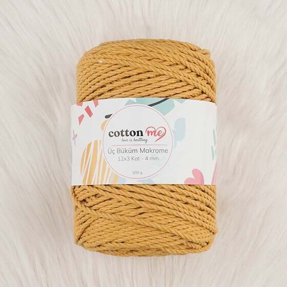 Cotton me 3 Büküm Makrome İpi 4 mm 500 gr Hardal(3 Büküm)