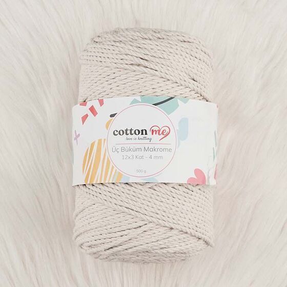 Cotton me 3 Büküm Makrome İpi 4 mm 500 gr Krem (3 büküm)
