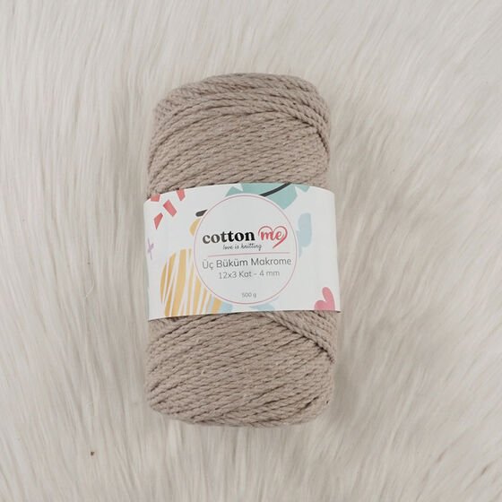 Cotton me 3 Büküm Makrome İpi 4 mm 500 gr Kum beji(3 büküm)