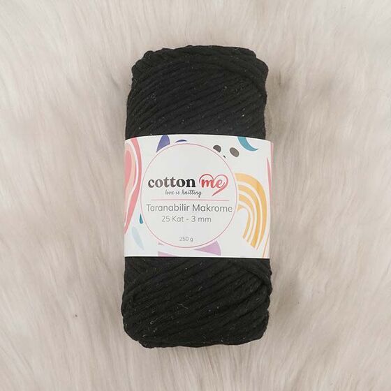 Cotton me Taranabilir Makrome 25 kat 3 mm Siyah(25 kat)